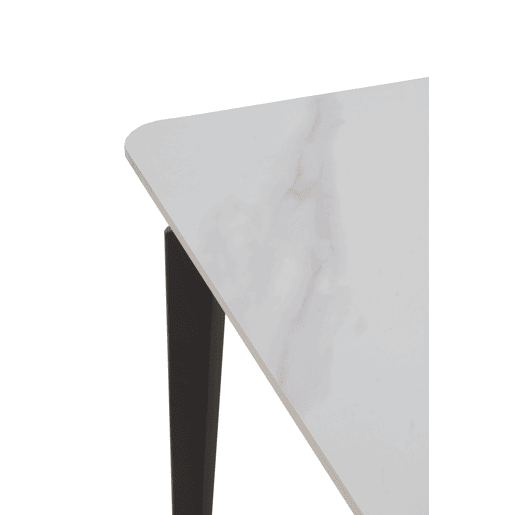 Mesa de cerâmica branca com pés de metal preto 140x80