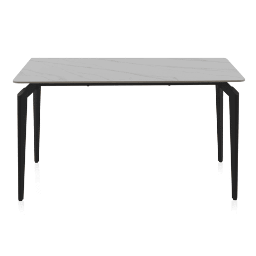 Mesa de cerâmica branca com pés de metal preto 140x80