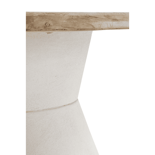 Mesa de jantar redonda em madeira de abeto e base em poliresina branca