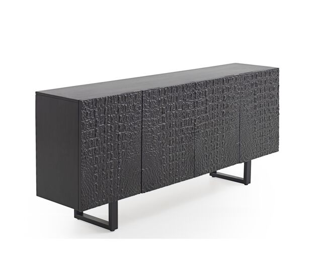 Aparador 4 puertas madera de mango imitacion piel cocodrilo negro