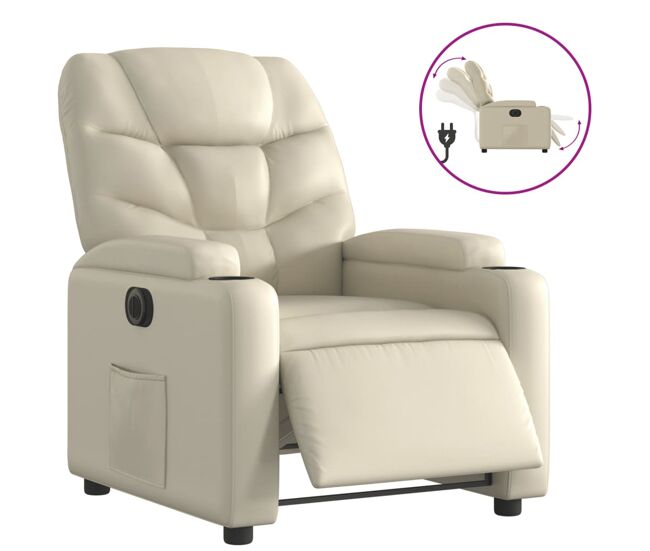 Vidaxl sillón reclinable eléctrico de cuero sintético crema