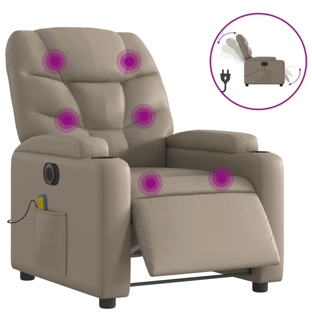 Vidaxl sillón reclinable de masaje eléctrico cuero sintético capuchino