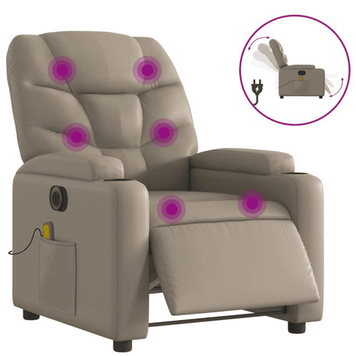 vidaXL Poltrona massagens reclinável elétrica couro artif. cappuccino vidaXL Poltrona massagens reclinável elétrica couro artif. cappuccino