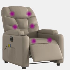 vidaXL Poltrona massagens reclinável elétrica couro artif. cappuccino