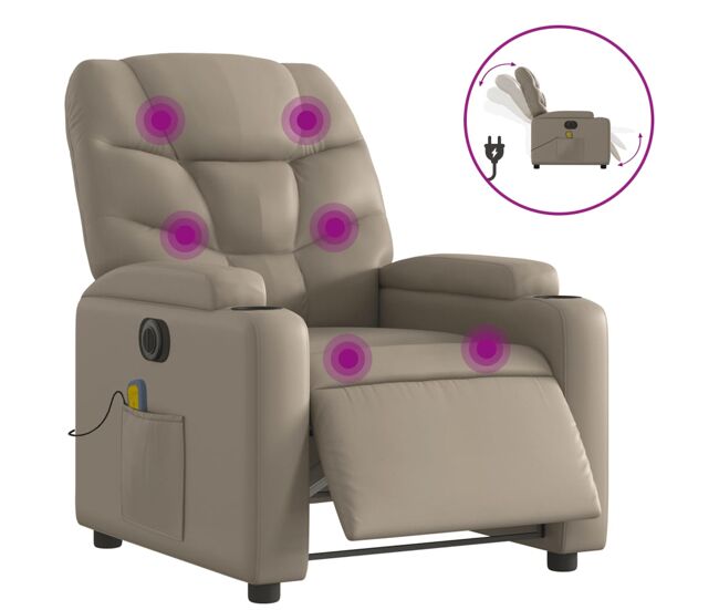 Vidaxl sillón reclinable de masaje eléctrico cuero sintético capuchino