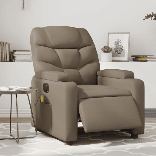 vidaXL Poltrona massagens reclinável elétrica couro artif. cappuccino vidaXL Poltrona massagens reclinável elétrica couro artif. cappuccino