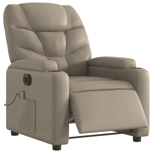 vidaXL Poltrona massagens reclinável elétrica couro artif. cappuccino vidaXL Poltrona massagens reclinável elétrica couro artif. cappuccino
