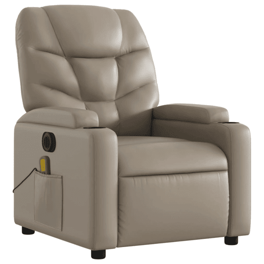 vidaXL Poltrona massagens reclinável elétrica couro artif. cappuccino vidaXL Poltrona massagens reclinável elétrica couro artif. cappuccino