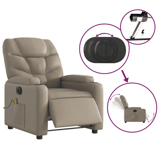 vidaXL Poltrona massagens reclinável elétrica couro artif. cappuccino vidaXL Poltrona massagens reclinável elétrica couro artif. cappuccino