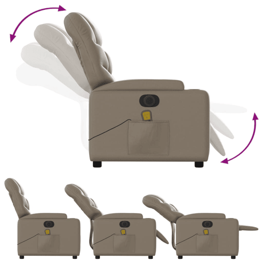 vidaXL Poltrona massagens reclinável elétrica couro artif. cappuccino vidaXL Poltrona massagens reclinável elétrica couro artif. cappuccino