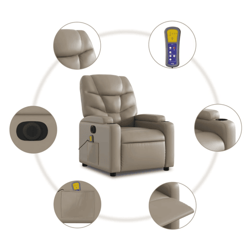 vidaXL Poltrona massagens reclinável elétrica couro artif. cappuccino vidaXL Poltrona massagens reclinável elétrica couro artif. cappuccino