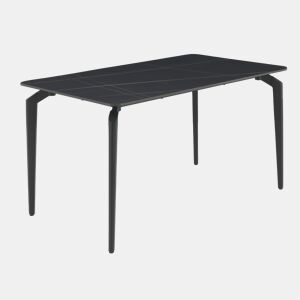 Mesa de cerâmica preta com pés de metal preto 140x80