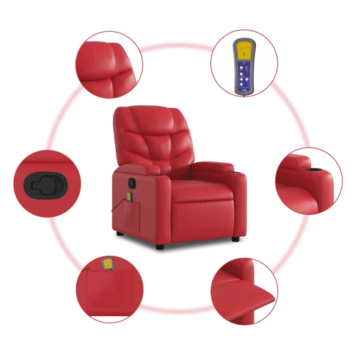 vidaXL Poltrona de massagens reclinável couro artificial vermelho vidaXL Poltrona de massagens reclinável couro artificial vermelho