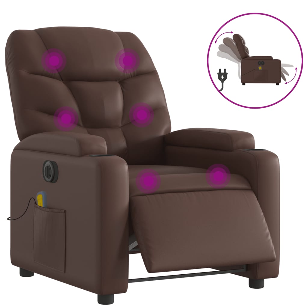 Vidaxl sillón de masaje reclinable eléctrico cuero sintético marrón