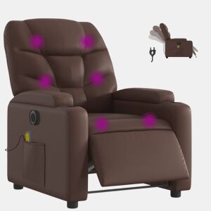 vidaXL Poltrona massagens reclinável elétrica couro artif. castanho