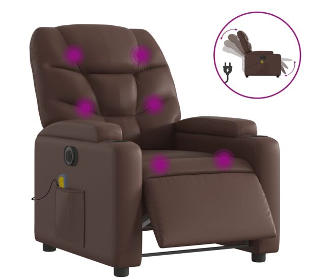 Vidaxl sillón de masaje reclinable eléctrico cuero sintético marrón
