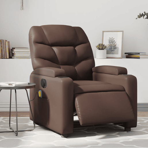 vidaXL Poltrona massagens reclinável elétrica couro artif. castanho