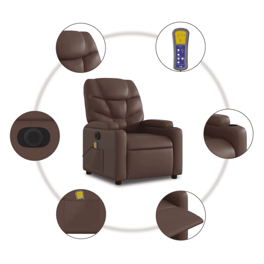 vidaXL Poltrona massagens reclinável elétrica couro artif. castanho