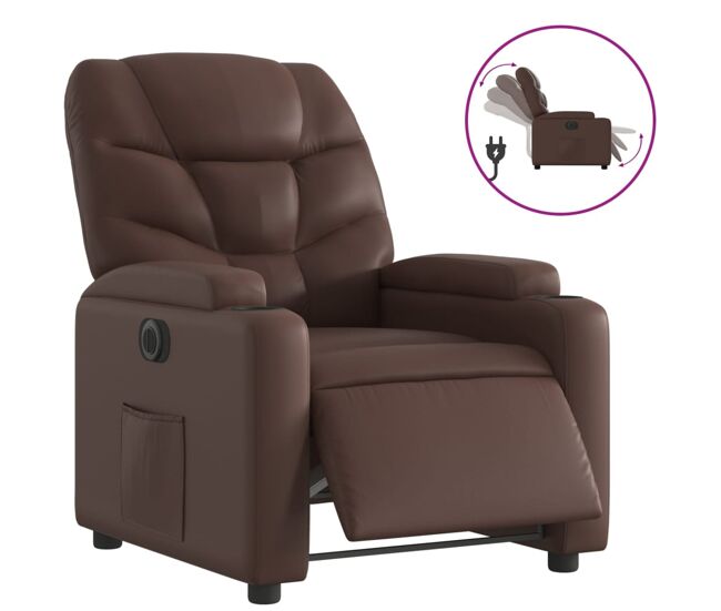 Vidaxl sillón reclinable eléctrico de cuero sintético marrón
