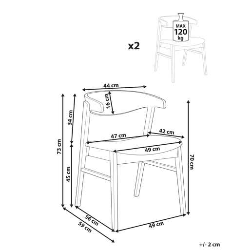 Conjunto de 2 cadeiras de jantar LILLY Madeira Cinzento claro