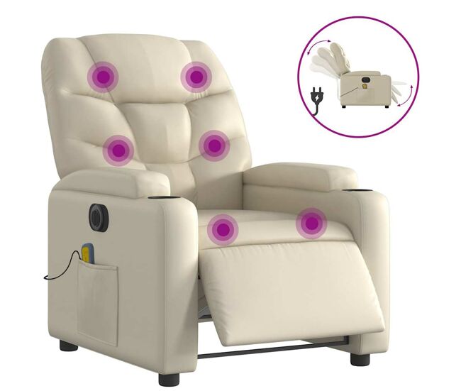 Vidaxl sillón de masaje reclinable eléctrico cuero sintético crema