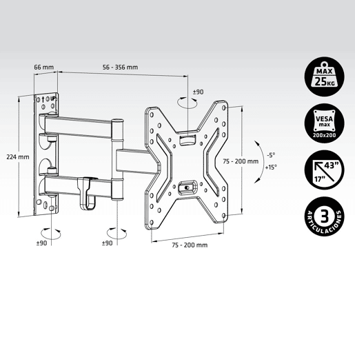 Suporte TV Axil 0591E 17-42 25 Kg Preto