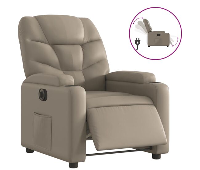 Vidaxl sillón reclinable eléctrico de cuero sintético color capuchino