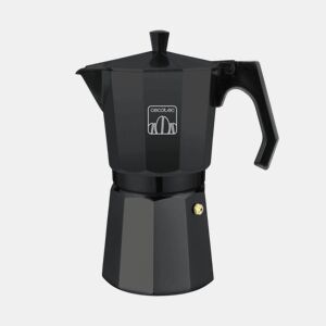 Cecotec Cafeteira italiana de alumínio com capacidade para 3 chávenas de café, cor preto, fácil de limpar e apta para todo o tipo de fogões.