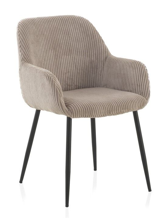 Pack 4 sillones tapizados en tela de pana lavanda con patas metálicas negras