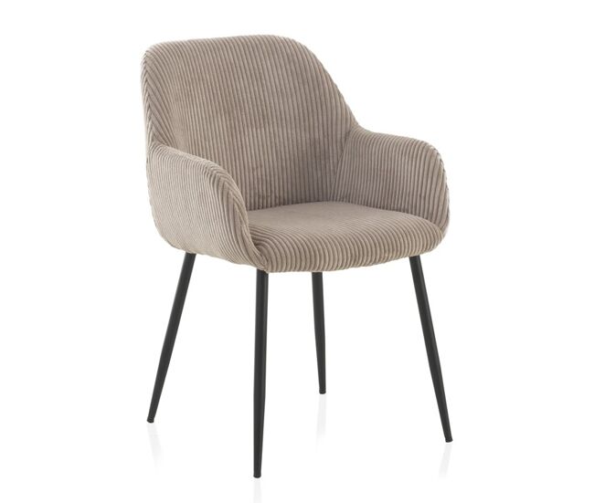 Pack 4 sillones tapizados en tela de pana lavanda con patas metálicas negras