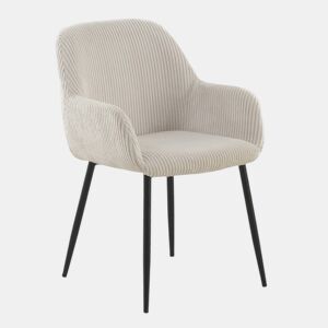 Conjunto de 4 poltronas estofadas em tecido de veludo cotelê branco com pés em metal preto