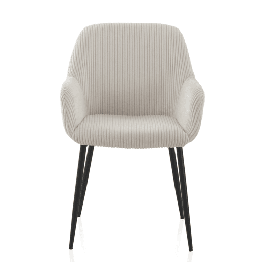Conjunto de 4 poltronas estofadas em tecido de veludo cotelê branco com pés em metal preto