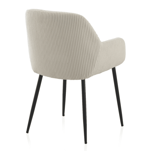 Conjunto de 4 poltronas estofadas em tecido de veludo cotelê branco com pés em metal preto