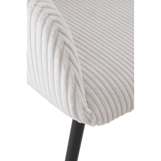 Conjunto de 4 poltronas estofadas em tecido de veludo cotelê branco com pés em metal preto