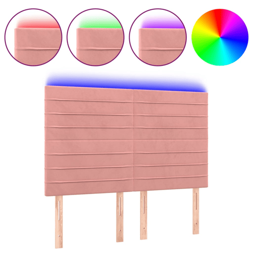 vidaXL Cabeceira de cama c luzes LED veludo 144x5x118128 cm rosa vidaXL Cabeceira de cama c luzes LED veludo 144x5x118128 cm rosa