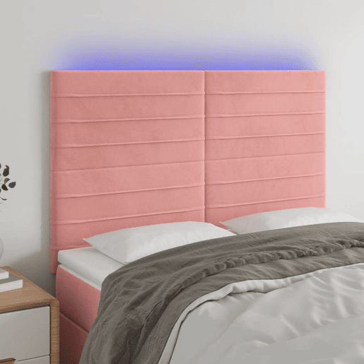 vidaXL Cabeceira de cama c luzes LED veludo 144x5x118128 cm rosa vidaXL Cabeceira de cama c luzes LED veludo 144x5x118128 cm rosa