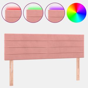 vidaXL Cabeceira de cama c luzes LED veludo 144x5x7888 cm rosa