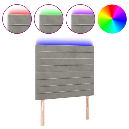 vidaXL Cabeceira cama c luzes LED veludo 80x5x118128cm cinza-claro