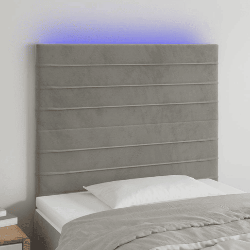 vidaXL Cabeceira cama c luzes LED veludo 80x5x118128cm cinza-claro