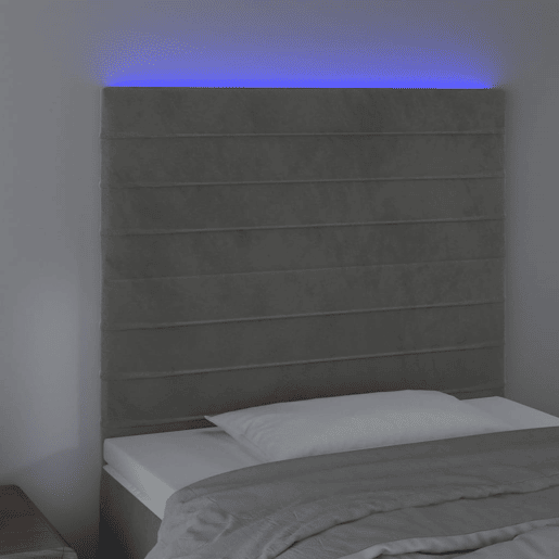 vidaXL Cabeceira cama c luzes LED veludo 80x5x118128cm cinza-claro