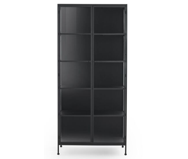 Vitrina alta puertas y laterales de cristal estructura metal negra