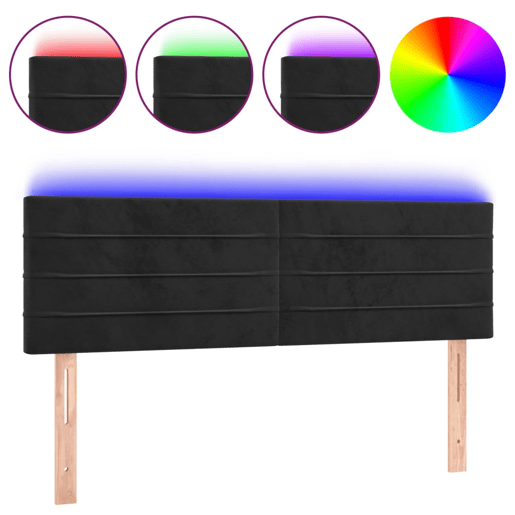 vidaXL Cabeceira de cama c luzes LED veludo 144x5x7888 cm preto