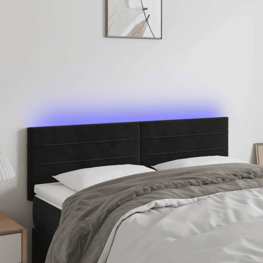 vidaXL Cabeceira de cama c luzes LED veludo 144x5x7888 cm preto