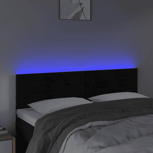 vidaXL Cabeceira de cama c luzes LED veludo 144x5x7888 cm preto