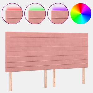 vidaXL Cabeceira de cama c luzes LED veludo 200x5x118128 cm rosa