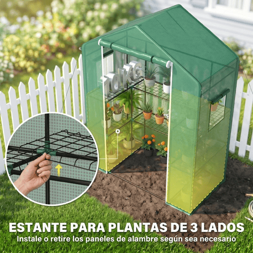 Outsunny Estufa de Jardim Estufa com 1 Porta 2 Janelas e Prateleiras de 2 Níveis em Forma de U para Cultivo de Plantas em Varanda Pátio 140x73x190 cm Verde