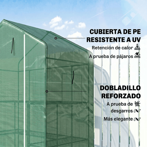 Outsunny Estufa de Jardim Estufa com 1 Porta 2 Janelas e Prateleiras de 2 Níveis em Forma de U para Cultivo de Plantas em Varanda Pátio 140x73x190 cm Verde
