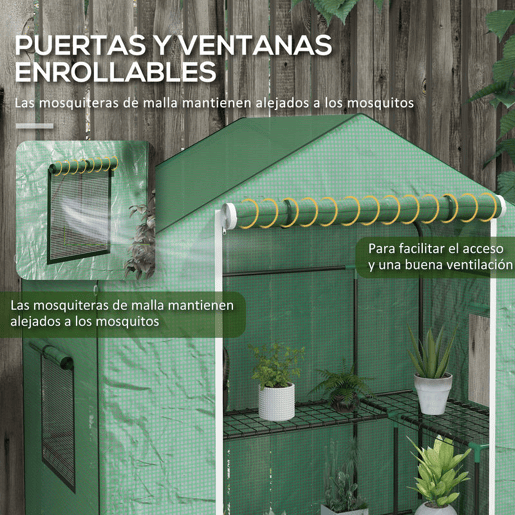 Outsunny Estufa de Jardim Estufa com 1 Porta 2 Janelas e Prateleiras de 2 Níveis em Forma de U para Cultivo de Plantas em Varanda Pátio 140x73x190 cm Verde