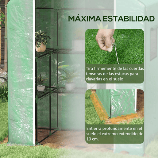 Outsunny Estufa de Jardim Estufa com 1 Porta 2 Janelas e Prateleiras de 2 Níveis em Forma de U para Cultivo de Plantas em Varanda Pátio 140x73x190 cm Verde