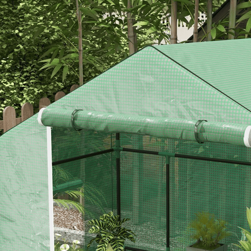 Outsunny Estufa de Jardim Estufa com 1 Porta 2 Janelas e Prateleiras de 2 Níveis em Forma de U para Cultivo de Plantas em Varanda Pátio 140x73x190 cm Verde